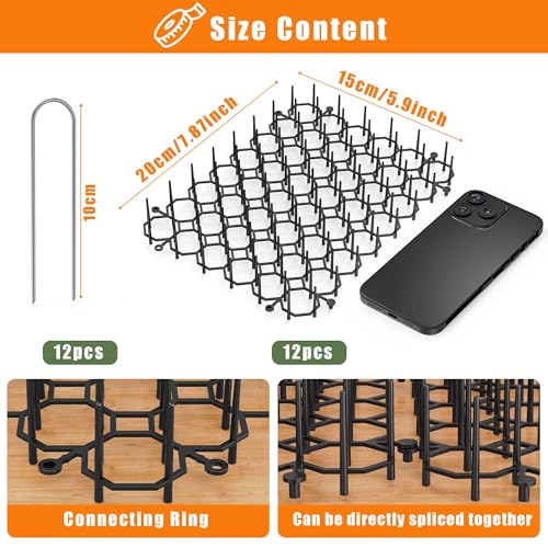 Dornengitter gegen Katzen – 12 Stück Katzenabwehrmatten (20x15cm) für Garten & draußen, effektive Tierbarriere mit Spikes aus Kunststoff zur Abwehr von Katzen, Hunden & Wildtieren