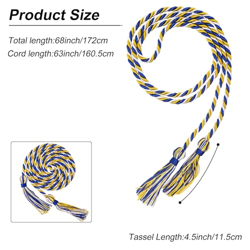 Image of GraduationMall Graduation Honor Cord 68 inch RoyalGoldWhite