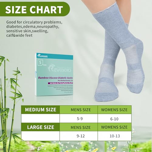 Image of Revosoxs Diabetic Crew Socks for Men Women,Bamboo Viscose Non-Binding Loose Top Wide Socks with Seamless Toe 9-12 10-13