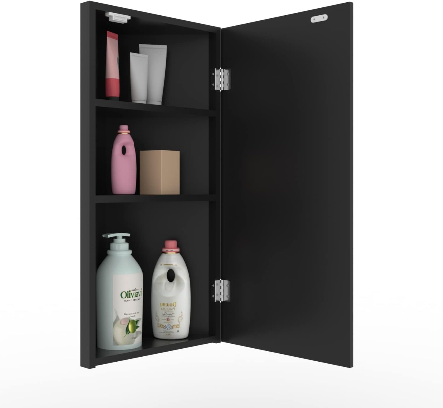 eclife 24" Bathroom Corner Medicine Cabinet W/Mirror, Single Door Bathroom Black Wall Mount Mirror Cabinet, Hanging Triple Shelf Storage Cabinet Opens Left to Right