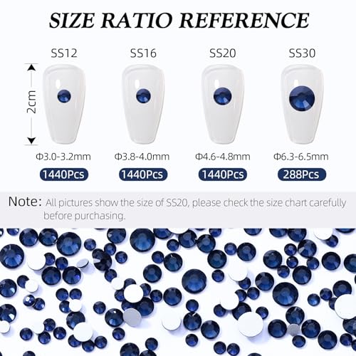 Image of Montana Flatback Rhinestones, Glass Rhinestones for Nail Art and Craft, Glue Fix, Loose Crystal Gemstones(Montana, SS12, 1440pcs, 2.9-3.0mm)