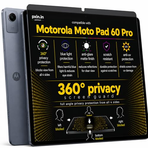 Image of Pxin 360 Pro Privacy Screen guard compatible with Motorola Moto Pad 60 Pro | Anti Glare | Anti UV | Anti Blue | Anti Reflection | Privacy Filter | Unbreakable Build