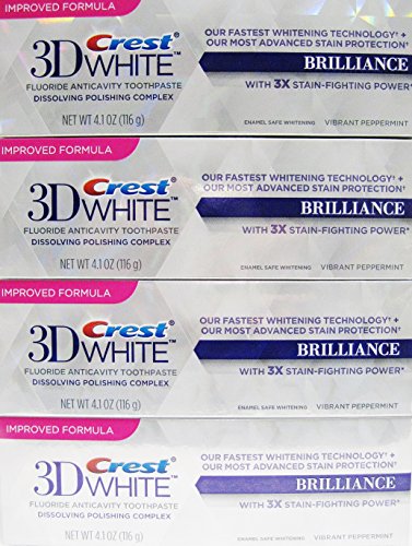 Crest 3D White Brilliance,+ Advance Stain Protecrion ,Vibrant peppermint Flavor 4.1 Oz Each (pack of 4)