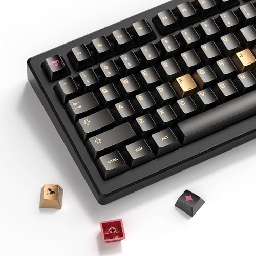 Image of dagaladoo Keyboard keycaps Set, Double Shot PBT keycaps,Cherry Profile Custom Key caps 60 65 75 Percent for Cherry-mx 61 /66 /68 /75 /87 Retro Mechanical Keyboard,Black Poker Metal Coating