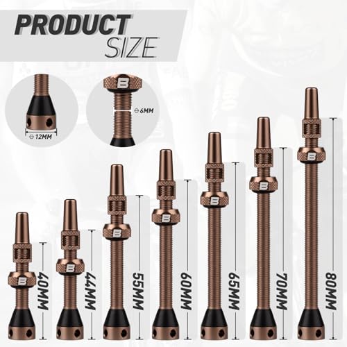 Image of BWSHLF Tubeless Presta Valve Stem 40 /44 /55 /60 /65 /70 /80 /100 mm, Super Light Alloy Presta Valve Stem Kit with Valve Core Remover Tool and Valve Stem Caps - Multiple Color and Size Options(Pair)