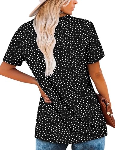 KISSMODA Tops for Womens Summer Cute Short Sleeve Shirts Trendy Notched Neck Blouses Casual Loose Pleated Tunics S-3Xl