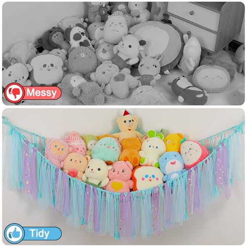 Image of FIOBEE Stuffed Animals Net LED Light Toy Hammock for Kids Bedroom Storage