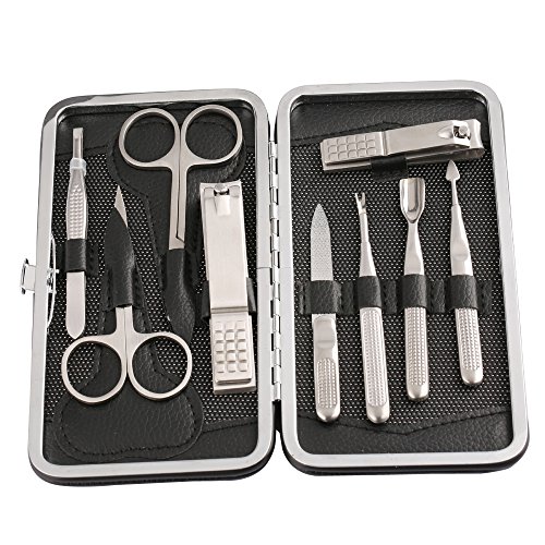 Manicure Pedicure Set Stainless Steel Nail Clippers Nail File Travel Grooming Kit with Protable Case-UHIBROSâ€¦
