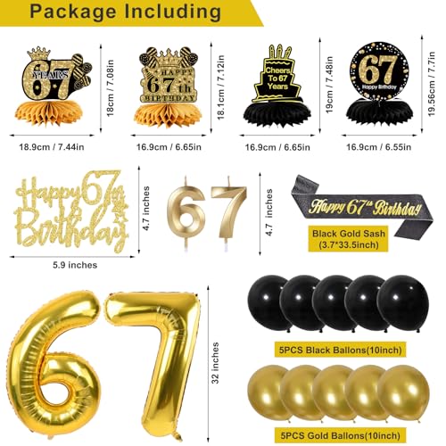 Image of 67th Birthday Decorations for Men, Black Gold 67th Party Decoration Kits