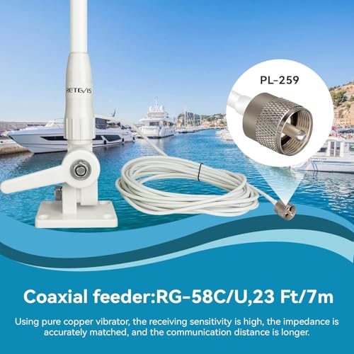 Image of Retevis RM20 Fixed Mount Marine Radio with Built-in GPS DSC, Antenna Kit | Sailing Club & School, 110dB Speaker, NOAA Weather Alert, US /Canada /International Channels, Fiberglass Antenna, 7 Meter Cable