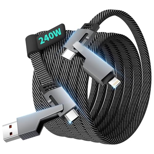 Travel Essentials 240W USB C Cable,4 in 1 Charging Cable Fast Charging Cords with E-Mark Chip,Multi USB Cable for iPhone 16 15 iPad MacBook Pro Air Samsung S25 Switch