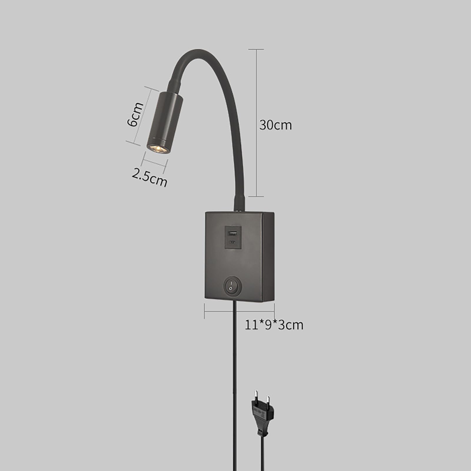 Aplique de Pared con Enchufe y Cable Lampara de Lectura Cama LED Montada con Puerto USB Luz de Lectura Interruptor Lámpara de Cuello de Cisne Regulable Flexible para Dormitorio (Luz Neutra,2 Piezas)