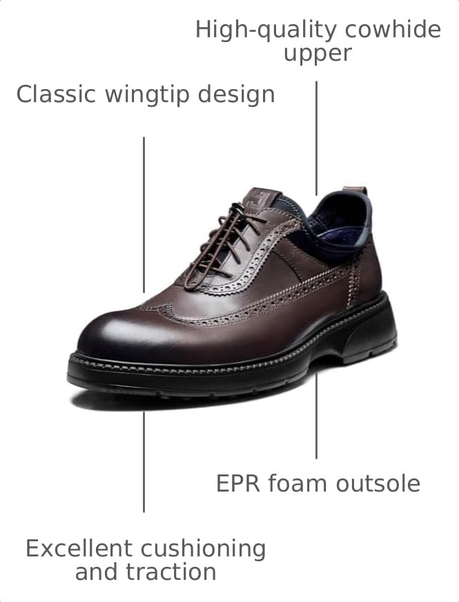 Image of Men's Dress Shoes Casual Genuine Leather Wingtip Oxford Shoes Comfort Formal Business Wedding Derby Sneakers
