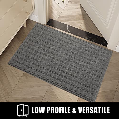 Hiyard Durable Front Door Mat, Absorbent Muddy Dirt Resist Welcome Door Mats Outdoor Indoor, Non-Slip Rubber Backing Low Profile Doormat For Entryway, 36×24, Grey #TOP5
