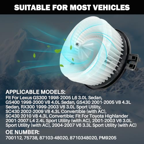 Image of 700112 AC Heater Blower Motor Fan Assembly Fit for Lexus gs300 1998-2005 ，gs400 1998-2000 ，sc300 2001-2005 ，rx300 1999-2003 ，sc300 2002-2010 ， for Toyota Highlander 2001-2007 8710330390