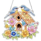 NEWENMO 5D Oiseaux Diamond Painting Pendentif,Fleurs Diamant Peinture Pendentif,DIY Forme Spéciale Diamant Art Kits,Hanging Diamond Painting Kits,pour Fenêtres,Murs,Portes et Décoration de Jardin