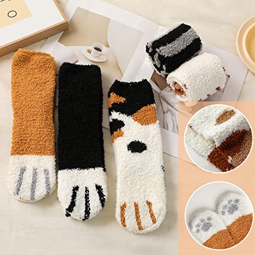 Clothirily Fuzzy Socks For Women - 5 Pairs Fuzzy Socks, Fluffy Socks, Warm Cat Socks Womens, Winter Cozy Cat Paw Socks, Cute Socks Soft Slipper Socks For Women #TOP3