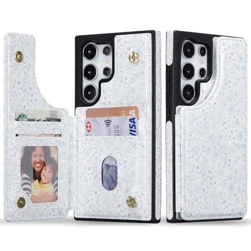 ZCDAYE Wallet Case for Samsung Galaxy S24 Ultra, Blue Flower - image 1