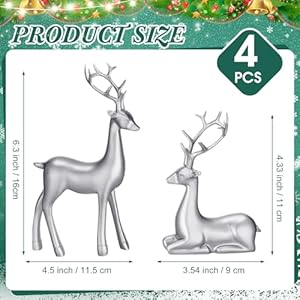 Thyle 4 pcs christmas resin sitting standing deer statue reindeer figurines deer decorations for home indoor rustic christmas home decor statue small reindeer sculpture silver  urban country home decor