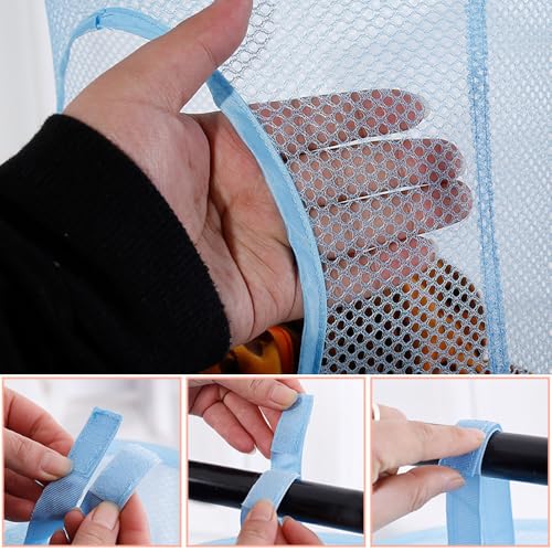 Kuscheltier Aufbewahrung, 4 Stufe Faltbare Hängeaufbewahrung Organizer, Hängeregal Mesh Hängende Netz, Hängender Speicherkorb Kinder, Kuscheltiere Hängeregal für Kleine Kleidung (Blau)