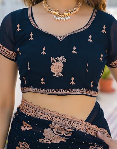 Image of SIRIL Women's Georgette Embroidery Saree With Unstitched Blouse