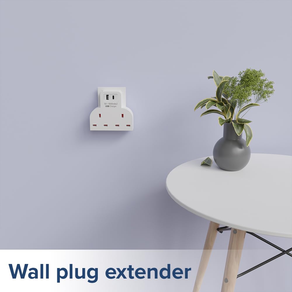 Plug Adaptor 3 Way Plug Adapter Uk Multi Plug Extension 3 Pin Socket Wall Charger For Travel, Home,Office,Kitchen