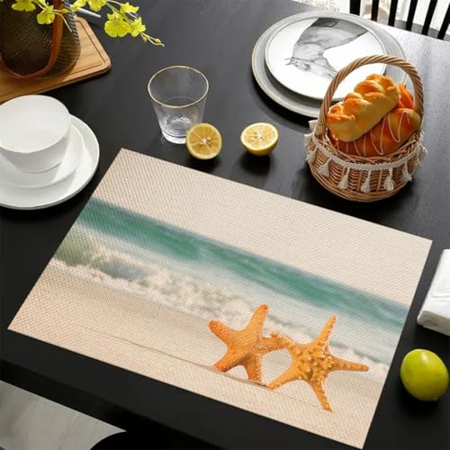 Salvamanteles Playa Salvamanteles Individuales Mesa Juego De 6 Manteles Individuales Lavables Antimanchas Antideslizante Resistente Al Calor Bajoplatos Lino 45X30Cm