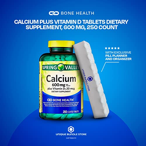 Spring Valley, Calcium 600 Mg With Vitamin D3, Dietary Supplement, Calcium Supplement 600 Mg, 250 Count + 7 Day Pill Organizer Included #TOP1