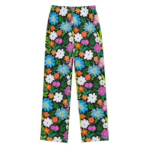 J JOYSAY Floral Leaf Artwork Dark Pajamas Pants Soft Long Pajama Bottoms Lounge Sleep Pants Size S-XL
