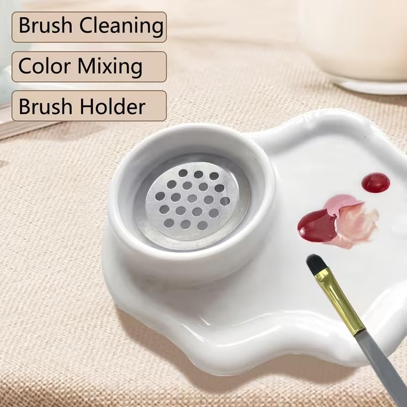 2-in-1 Ceramic Nail Art Brush Cleaner & Palette, Professional Manicure Brush Cleaning Cup with Removable Stainless Steel Filter & Mixing Palette for Gel Polish & Acrylic Painting image 4