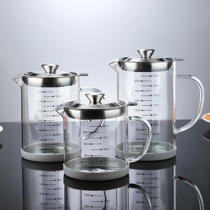 Grande dispenser per olio e aceto, 1500 ml, in vetro borosilicato, beccuccio antigoccia, fondo antiscivolo, ideale per cucinare e usare in cucina