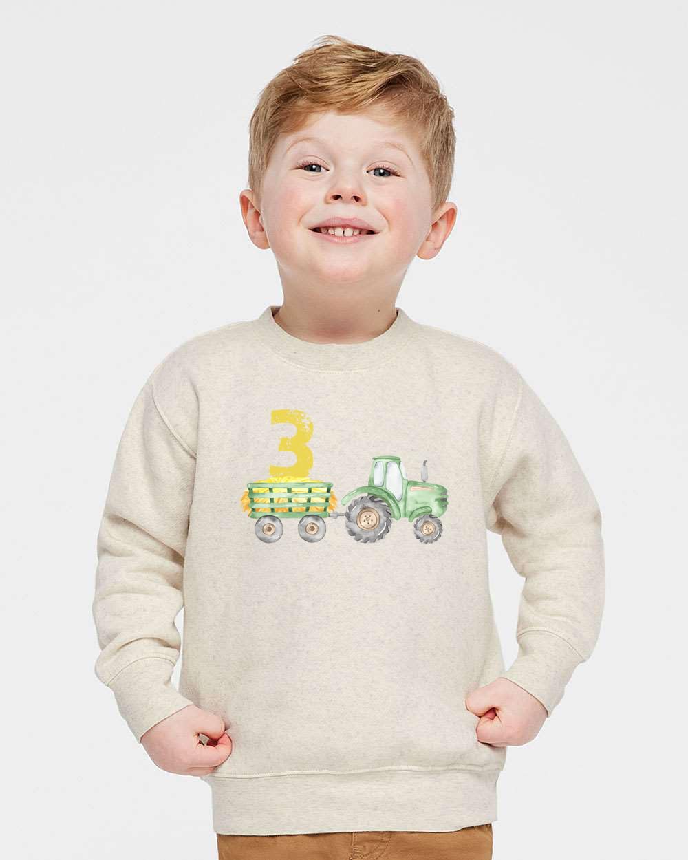 KLATCH Toddler Baby Boy Birthday Tractor Outfit Three Number Sweatshirt Shirts Birthday Gift for Kids - Natural Color (US, Age, 3 Years, Natural)