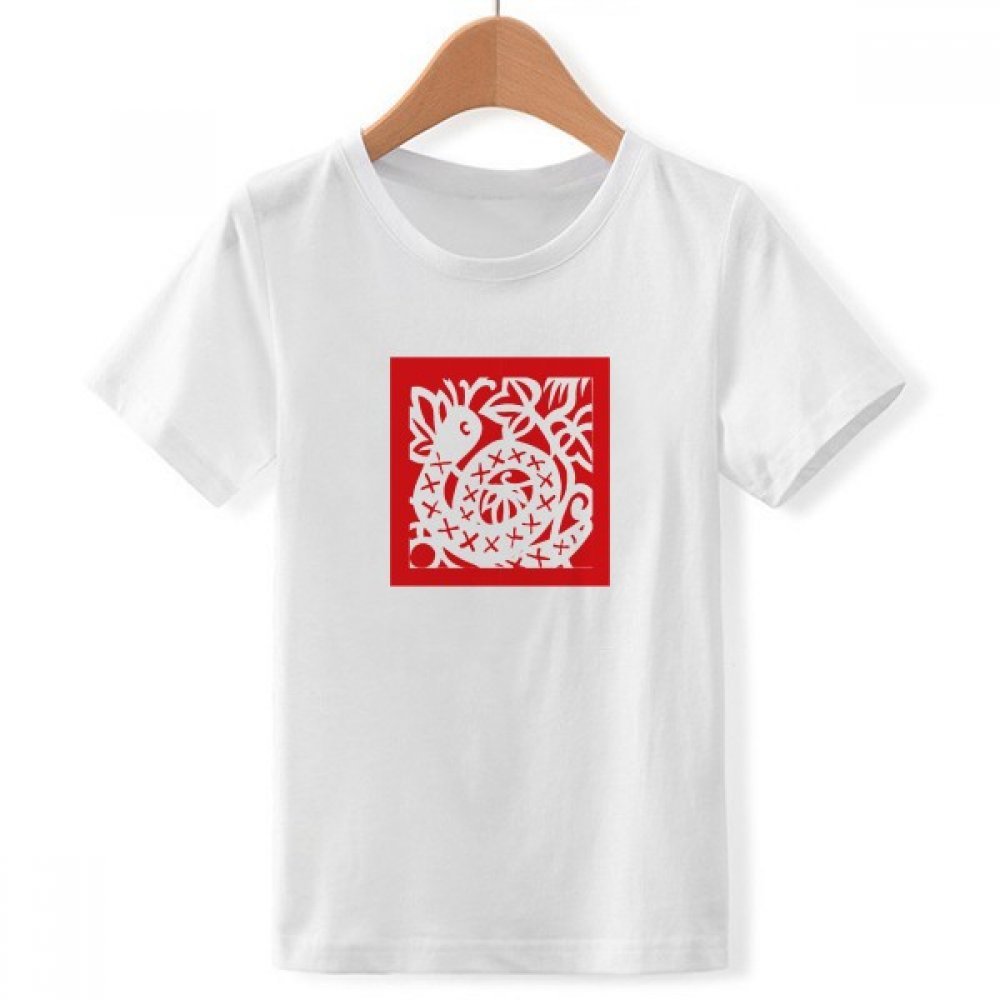 T-shirt Coupe-Papier Serpent Chinois Blanc Ras du Cou Garçon Ample