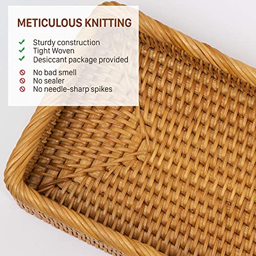 Long Narrow Rattan Tray For Bathroom Vanity Trays Decorative Jewelry Makeup Woven Back Of Toilet Organizer Tray Serving Rectangle Paper Towel Storage By Kolstraw (16 X 6 In, Honey Brown) #TOP3