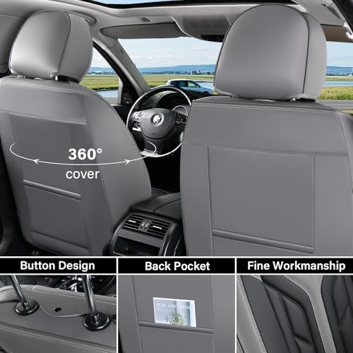 Image of Coverado Car Seat Covers Full Set, Automotive Seat Covers Car Seat Protector Car Seat Cushion, Waterproof Leather Seat Covers for Cars, Universal Fit for Most Sedans SUV Pick-up Truck(Gray&Black)