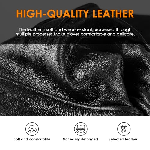 LOKIMSI Genuine Sheepskin Leather Gloves for Men, Soft Cashmere Winter Warm Touch Screen Gloves Motorcycle Driving Gloves