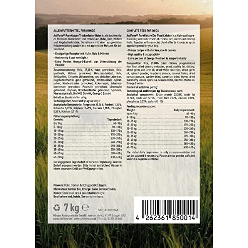Natürliches Hunde Trockenfutter Huhn 7kg - Zartes Huhn mit Reis & Gemüse, 100% Natur & glutenfrei, für Allergiker, reich an Vitaminen, ohne künstliche Vitamine