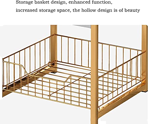 Image of Coffee Table Side Table, MDF Metal, with Storage Basket for Living Bedroom | Side End Table for Living Room, Bedroom, Office (Gold Black)