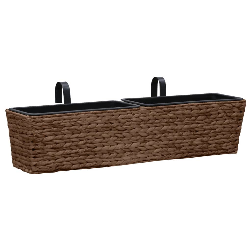 Juego de 2 jardineras para balcón, jacinto de agua, color marrón, 80 x 20 x 18 cm, con 4 macetas interiores de plástico para plantas de interior, elegantes macetas para interiores