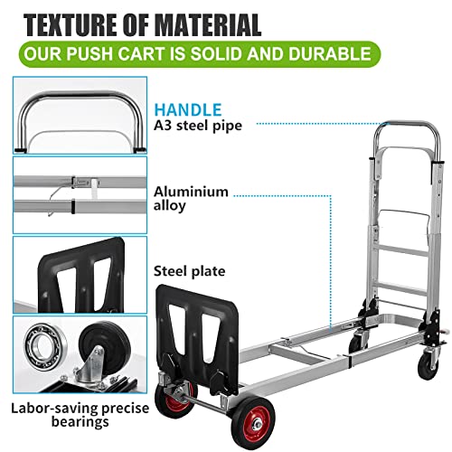 Topdeep Heavy Duty Aluminum Hand Truck, 2 In 1 Folding Truck 330 Lbs Load Capacity, Multi-Position Convertible Dolly Cart, Pneumatic Wheels With Telescoping Handle, Tp0002 #TOP2