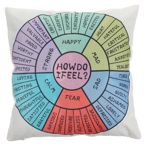 BESPORTBLE Feeling Wheel Pillowcase Emotions Wheel Throw Pillowcases Square Throw Pillow Case Soft Fabric Mood Display Cushion Cover for Home Bedroom Living Room Decor