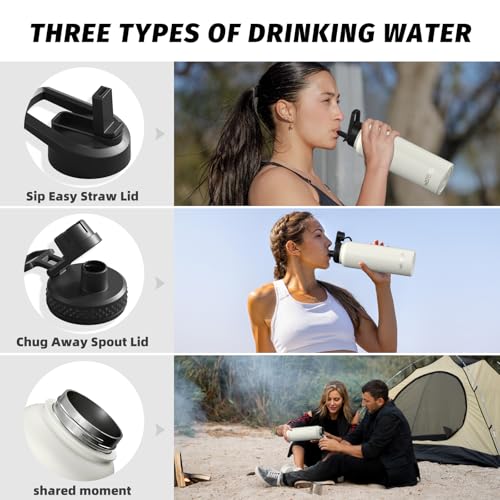 Image of 40oz Insulated Water Bottle (Cold for 48 Hrs),BPA Free&Leak Proof,Stainless Steel Water Flask,Water Jug with Straw Spout Lids for Gym,Hiking,Travel,White