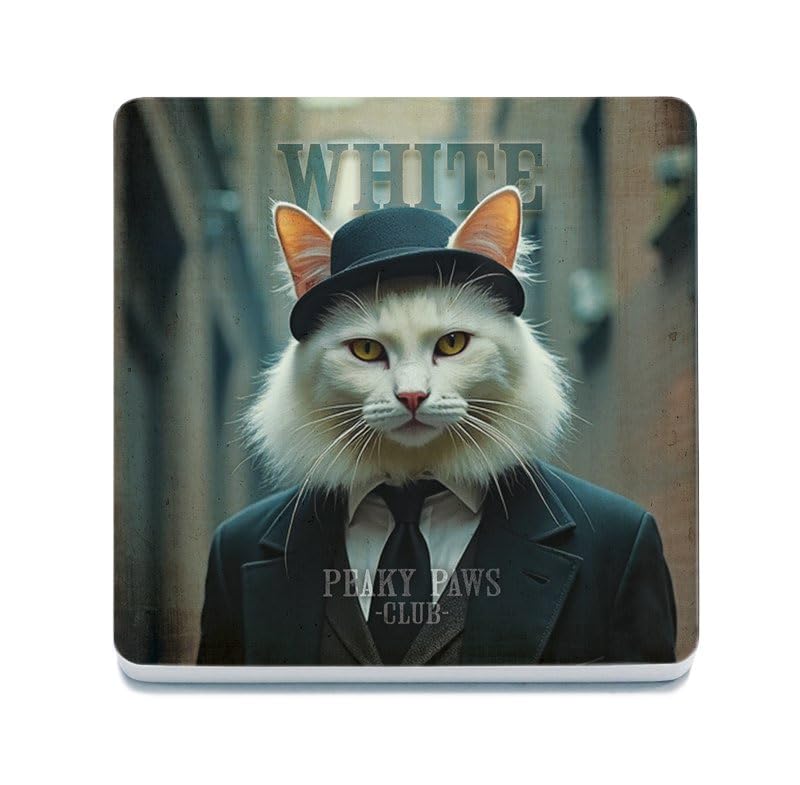 Decorative Coaster (10 x 10 cm) - Peaky Paws (White Cat)