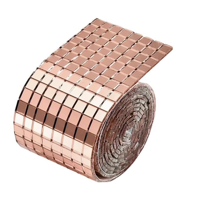 Mirror Mosaic Roll (Rose Gold) | LOMESH Self Adhesive Mirror Mosaic Tile Roll for DIY Wall Decoration, Acrylic Mirror Sticker Sheet-image-16
