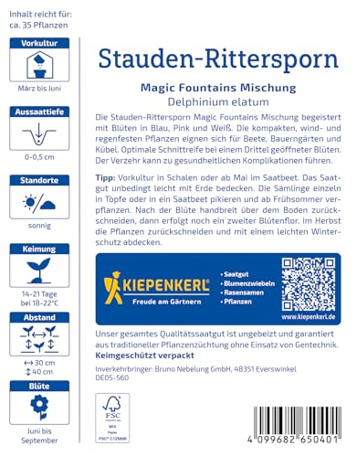 Kiepenkerl Profi-Line Stauden-Ritterspornsamen Magic Fountains Mischung 1065040 - Wind- und regenfeste Beet-, Schnitt- und Kübelstaude - Pflanzen, Blumensamen, Saatgut