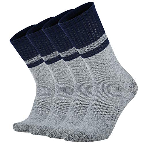 Ortis Men's 4 Pack Merino Wool Moisture Control Heavy Duty Work Boots Hiking Cushion Crew Socks(Navy Blue XL)
