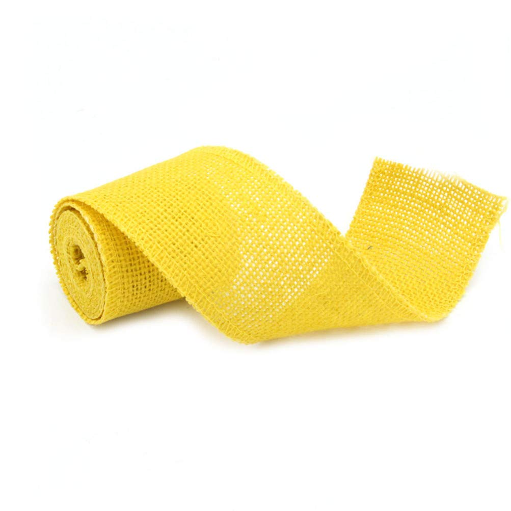 Burlap Ribbon Hessian Ribbon 2m Yellow Crafts Ribbons for Christmas Wedding, Yellow,Green - Image 2