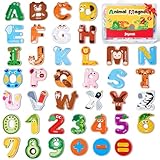 JoyCat Wooden Thick Alphabet Magnets for Toddlers Fridge Large Size Cute Animal Colorful ABC Magnetic Letters 26 Uppercase Letters 0-9 Numbers Toy Set for Kids Toddlers Preschool Learning Spelling