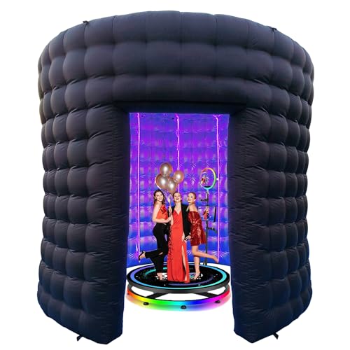 SAYOK 10ft Diameter Round Inflatable LED 360 Photo Booth Enclosure Photobooth Tent with LED Light & Blower Inflatable 360 Photo Booth Backdrop for Wedding/Party/Birthday/Exhibition, 3 Doors