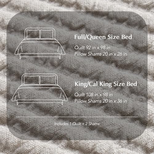 Image of EVERGRACEHOME Cotton Coverlet Set King Size 3 Pieces, Lightweight Soft Ribbed Matelasse Bedspread Quilt Set, Cozy Oversized Quilted Bedding Set with 2 Pillow Shams for All Seasons, Birch
